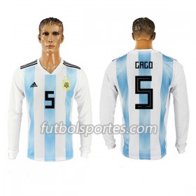 Camisetas Argentina Gago 5 Primera Equipacion Mundial 2018 Manga Larga